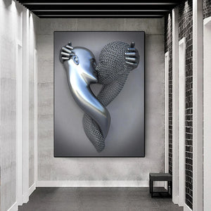 Metal Figure Statue Posters Print Modern Lovers Sculpture Canvas Painting Wall Art Wall Pictures for Room Home Decoration