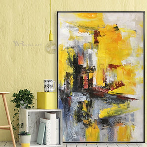 Large Size Abstract Mural Handmade Yellow Art Oil Painting Wall Canvas Poster Living Room Aisle Acrylic Frameless Custom Picture