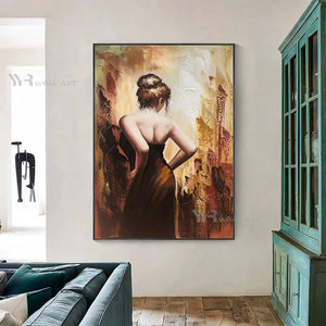 Handmade Oil Painting on Canvas Character Portrait Beauty Back Modern Wall Art Picture Interior Home Decor Living Room Bedroom