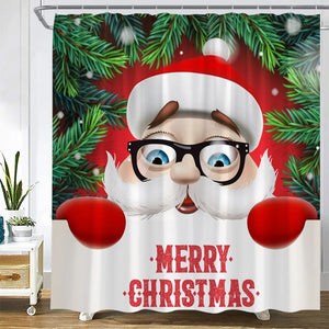 Christmas Shower Curtains Funny Snowman Fir Branch Gift Xmas Ball New Year Holiday Fabric Home Bathroom Decor Bath Curtain Sets