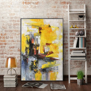 Large Size Abstract Mural Handmade Yellow Art Oil Painting Wall Canvas Poster Living Room Aisle Acrylic Frameless Custom Picture