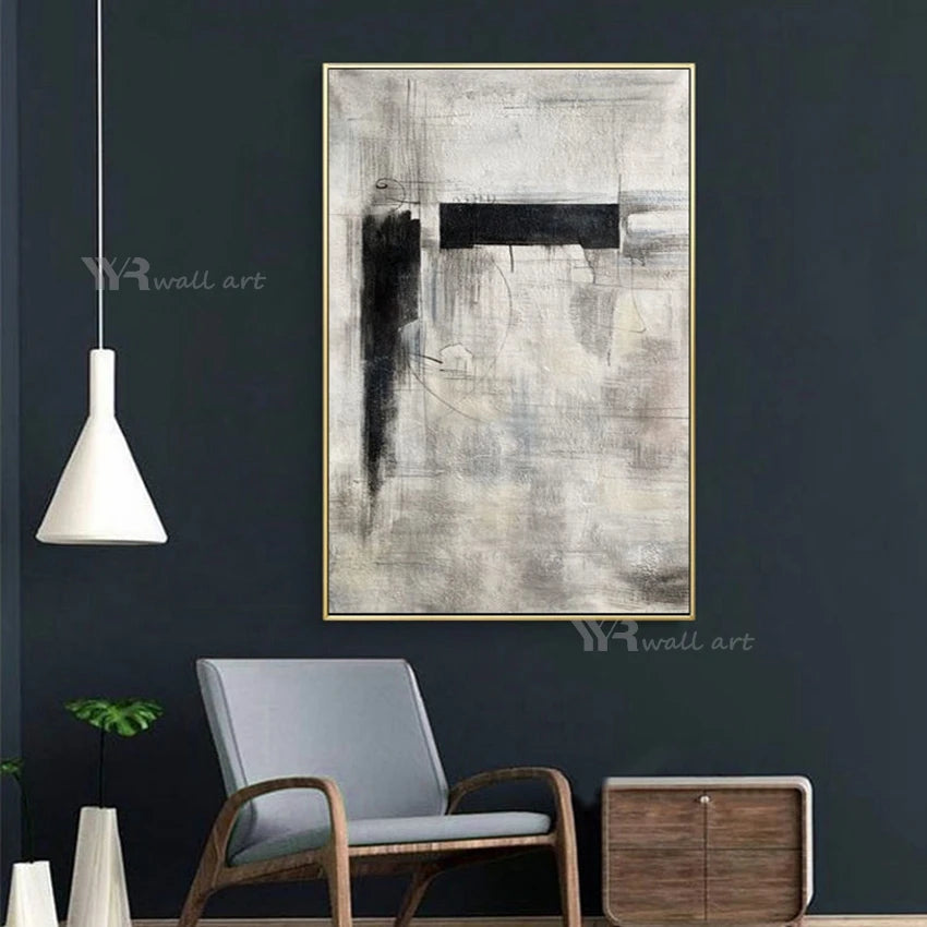 Black White Abstract Texture Oil Painting Handmade Canvas Decoration Poster Living Room Bedroom Study Wall Art Acrylic Picture