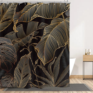 Green Hawaii Tropical Shower Curtain Green Gold Tropical Leaves Plant Fabric Bathroom Curtain Botanical Jungle Bath Curtain Set