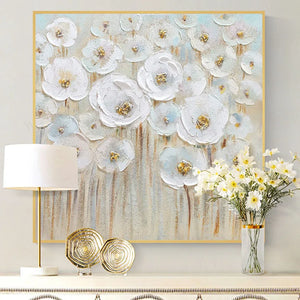 Pure Handmade Canvas Oil Painting Texture White Flowers 3D Wall Picture For Interior Decor Art Poster For Living Room Bedroom