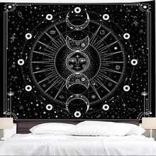 Charger l&#39;image dans la galerie, Tapisserie murale suspendue en forme de Mandala, blanc, noir, soleil, lune, noir, clair de lune, décoration murale pour chambre Boho, décoration murale pour la maison