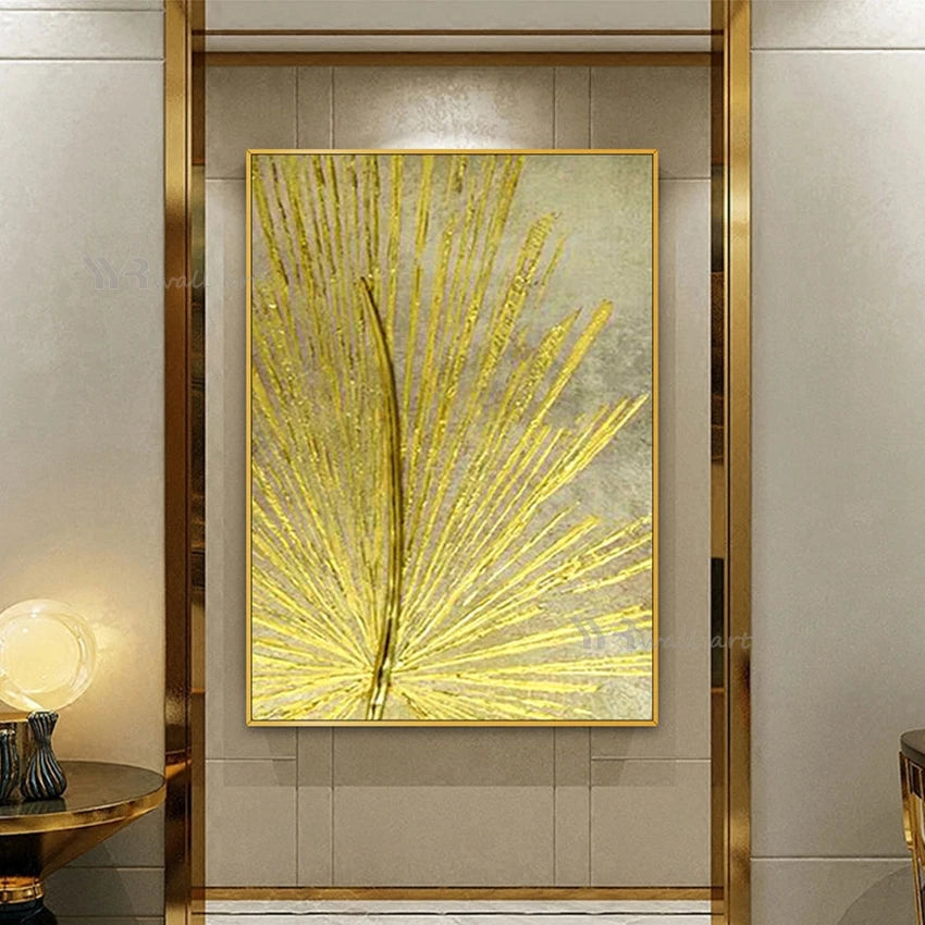 Gold Decor Oil Painting Modern Home Living Room Abstract Unique Art Mural Handmade Gold Foil Luxury Canvas Wall Aesthetic Poster