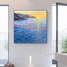 Загрузите изображение в программу просмотра галереи, Blue Sea Sunset   Handmade Oil Painting  Abstract  Painting Home  Decoration  For  Bedroom Restaurant Living Room Mural Painting