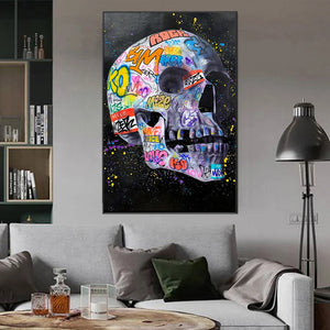 Street Graffiti Hand Kissing Skull Wall Art Poster Modern Abstract Home Decor Canvas Painting Room Mural Picture Print Artwork