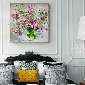 Canvas Oil Painting Home Decor Poster Handmade Flowers Knife Painting Wall Art Hanging Picture for Dining Room Kitchen Bedroom