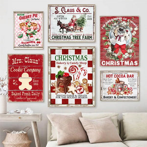 Impresión de arte de pared de Navidad, Chocolate caliente, Candyland Express, pan de jengibre, cartel de panadería, pintura en lienzo Vintage, decoración de cocina