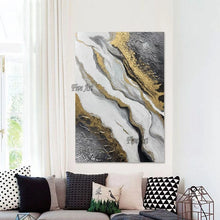 Laden Sie das Bild in den Galerie-Viewer, Hand Painted Canvas Gold Foil Thick Texture Simple Abstract Acrylic Painting Modern Hotel Decorative Wall Art Hanging Pictures