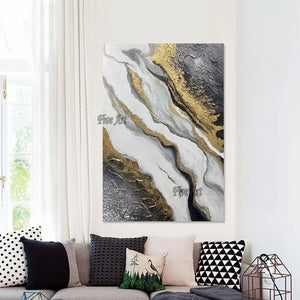 Hand Painted Canvas Gold Foil Thick Texture Simple Abstract Acrylic Painting Modern Hotel Decorative Wall Art Hanging Pictures
