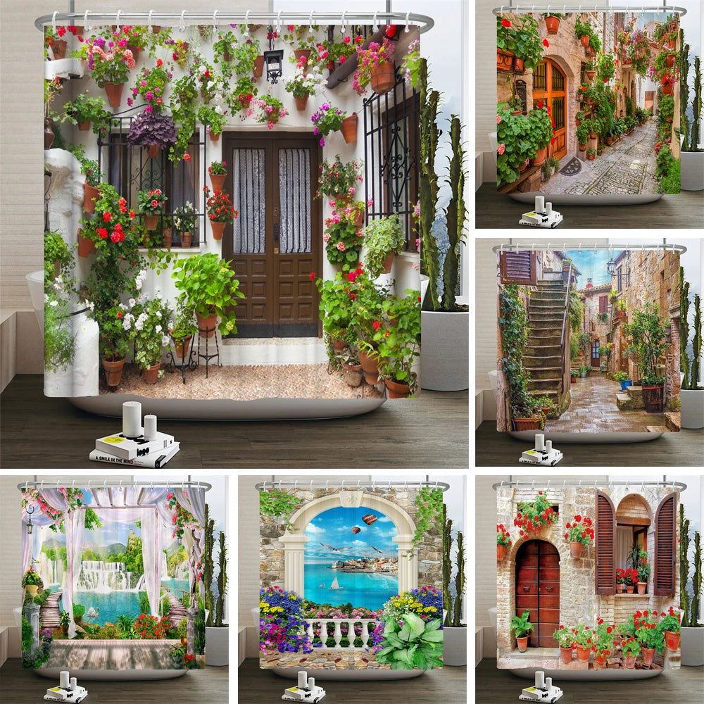 Rideaux de douche de paysage de fleurs de jardin, rideau de bain imperméable, décoration de maison, écrans de salle de bains en tissu lavable