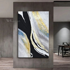 Beautiful Abstract Gold Foil Oil Painting Handmade Canvas Decorative Poster Modern Wall Art Custom Mural for Living Room Porch