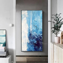 Carica l&#39;immagine nel visualizzatore della Galleria, Nordic Blue Seascenery Waves Wall Picture For Proch Handmade Oil Painting On Canvas Art Hanging Poster For Living Room Bedroom