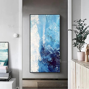 Nordic Blue Seascenery Waves Wall Picture For Proch Handmade Oil Painting On Canvas Art Hanging Poster For Living Room Bedroom