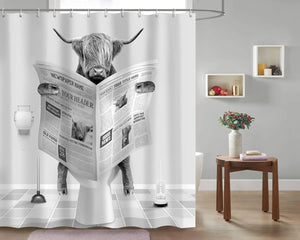 Cortinas de ducha de ganado Highland, valla de madera, granja rústica, vaca marrón, juego de cortinas de baño, tela de poliéster, decoración de baño con ganchos