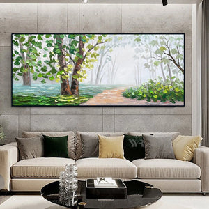 Hand Drawn Green Jungle Decorative Wall Poster Acrylic Canvas Art Oil Painting Living Room Sofa Bedroom Luxury Hanging Picture