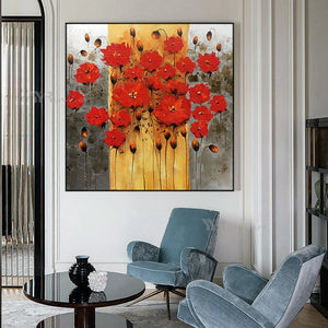 Red Floral Home Decorative Painting Handmade Oil Painting Canvas Wall Art Hanging Picture Modern Abstract Acrylic Texture Mural