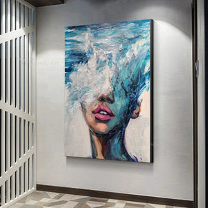 Beautiful Blue Ocean Girl Wall Picture Interior Decor Handmade Acrylic Oil Painting On Canvas Artwork Hanging Poster For Room