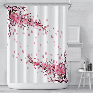 Pink Floral Shower Curtain Liner Asian Japanese Style Flower Cherry Blossoms Shower Curtain Waterproof 3D Print Bath Curtain