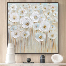 Load image into Gallery viewer, Pure Handmade Canvas Oil Painting Texture White Flowers 3D Wall Picture For Interior Decor Art Poster For Living Room Bedroom