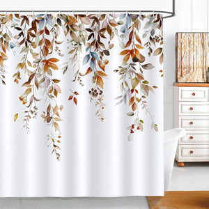 Cortinas de ducha de hojas, juego de cortinas de baño de otoño, tela de poliéster, decoración del baño del hogar con ganchos, hoja de palma, color tostado brillante, Floral, calabaza
