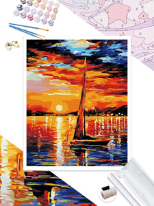 CHENISTORY Cornice Barca a Vela Pittura fai da te con i numeri Pittura moderna di paesaggio con i numeri Pittura su tela per decorazioni domestiche