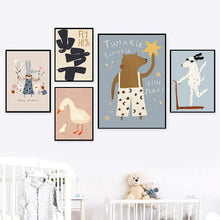 Cargar imagen en el visor de la galería, Scooters divertidos, perro manchado, oso, conejo, pato, cuadro sobre lienzo para pared, carteles nórdicos, impresiones, imágenes para guardería, decoración para habitación de bebés y niños