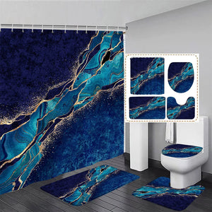 Black White Marble Shower Curtain Set Abstract Art Textured Pattern Modern Bathroom Decor Non-slip Rug Bath Mat Toilet Lid Cover