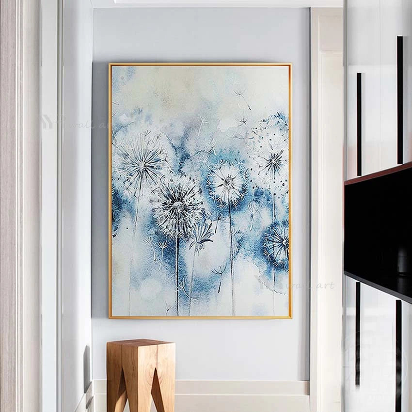 Abstract Blue Dandelion Wall Pictures For Home Decor Handmade Oil Painting On Canvas Art Hanging Poster For Living Room Bedroom