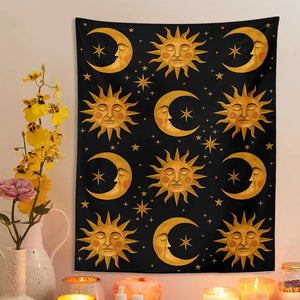 Sun Moon Tapestry Wall Hanging Tarot Mandala Black Astrology Divination Bedspread Beach Mat Hippie Wall Rugs Dorm Decor Blanket
