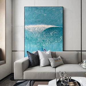 Handmade Blue Sea Image Modern Home Interior Decor Oil Painting Wall Art Canvas Poster Abstract Texture Acrylic Unframed Picture