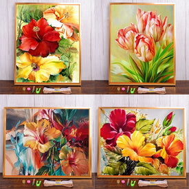 Juego de bordado DIY de punto de cruz de Tuilp de flores de la gloria de la mañana, pintura hecha a mano para costura, decoración de habitación hecha a mano para adultos diferentes