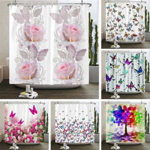 Hermosa cortina de ducha de flores y mariposas, decoración de pantalla de baño, cortinas de ducha grandes de 240x180, tela lavable impermeable