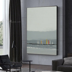 Modern Minimalist Grey Seascape Abstract Painting Wall Decor Art Mural Handmade Canvas Oil Painting Living Room Bedroom Porch