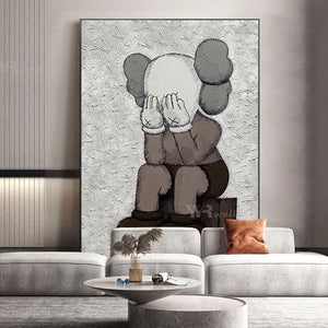 Modern Gray Cartoon Animal Picture For Children's Room Hand Painted Texture Oil Painting On Canvas Wall Poster Picture For Home