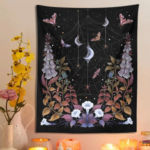 Witch Garden Tapestry Wall Hanging Psychedelic Flower Tarot Divination Moon Moth Tapestries Sun Moon Dorm Home Decor Wall Art