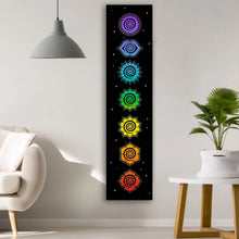 Carica l&#39;immagine nel visualizzatore della Galleria, Arazzo arcobaleno Chakra Buddismo Yoga Centri energetici cosmici meditazione Arazzi neri Appeso a parete Camera da letto Drom Home Decor