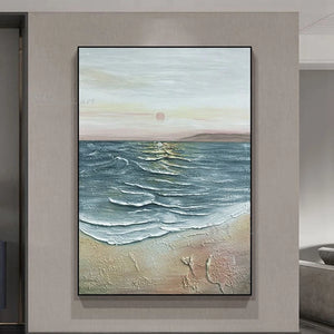 3D Texture Canvas Art Mural Abstract Seascape Handmade Oil Painting Wall Decoration Poster Living Room Bedroom Restaurant Hotel