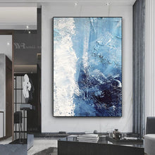 Carica l&#39;immagine nel visualizzatore della Galleria, Nordic Blue Seascenery Waves Wall Picture For Proch Handmade Oil Painting On Canvas Art Hanging Poster For Living Room Bedroom