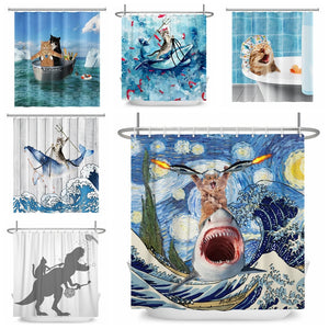 Funny Cat Shower Curtains Bathroom Curtain With Hooks Decor Waterproof Dog 3d Bath 180*180cm Creative Personality Shower Curtain