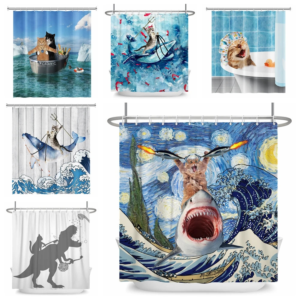 Rideaux de douche chat drôle, rideau de salle de bain avec crochets, décor imperméable pour chien, bain 3d, 180x180cm, rideau de douche de personnalité créative