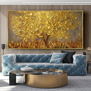 High-quality hand-painted Abstract Golden Tree Wall Art Canvas Painting Modern oil Paintings Decor wall Pictures for Living Room