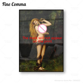 Poster di pittura vintage di Lilith John Collier Donna con serpente Serpente Giardino dell'Eden Stampa su tela mitologica antica da parete