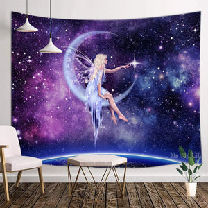 Fantasy Girl Night Fairy Little Mermaid Forest Elf Print Tapestry Home Decor Tapestry For Bedroom Living Room Dorm