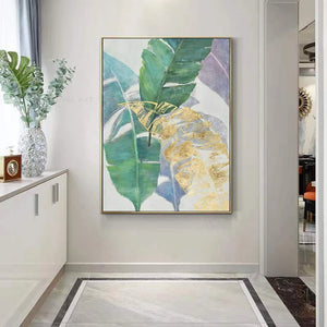 Beautiful Banana Leaf Abstract Paintings On The Wall Pure Hand Drawn Oil Painting On Canvas Art Poster Pictures For Living Room