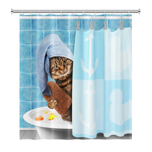 Cargar imagen en el visor de la galería, Cortinas de ducha de gato divertidas, cortina de baño con ganchos de decoración, baño 3d impermeable para perros, cortina de ducha con personalidad creativa de 180x180cm