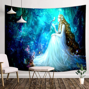 Fantasy Girl Night Fairy Little Mermaid Forest Elf Print Tapestry Home Decor Tapestry For Bedroom Living Room Dorm