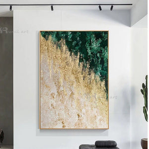 Wall Decoration Oil Painting Handmade Canvas Mural Abstract Yellow Green Art Poster Living Room Bedroom Restaurant Hotel Picture